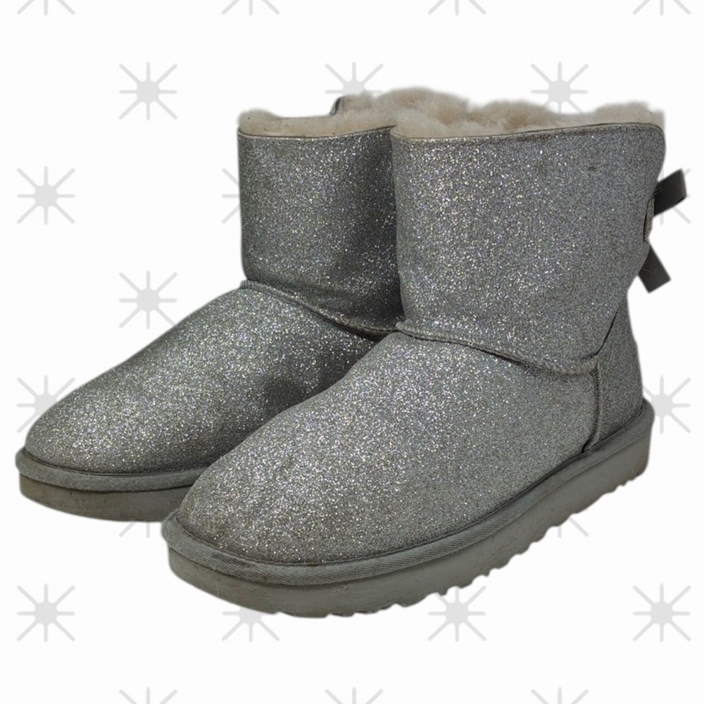 UGG Silver Glitter Mini Bailey Bow Sparkle Boots
